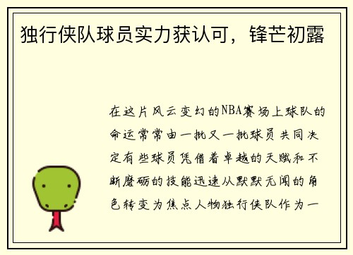 独行侠队球员实力获认可，锋芒初露