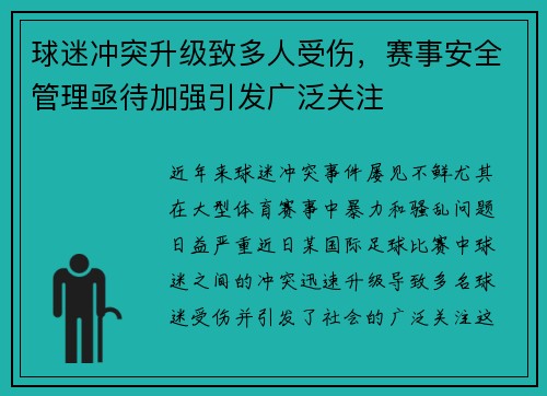 球迷冲突升级致多人受伤,赛事安全管理亟待加强引发广泛关注 球迷冲突升级致多人受伤,赛事安全管理亟待加强引发广泛关注